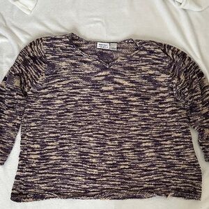 Stylish V-Neck Sweater in Purple and Cream Size 3X